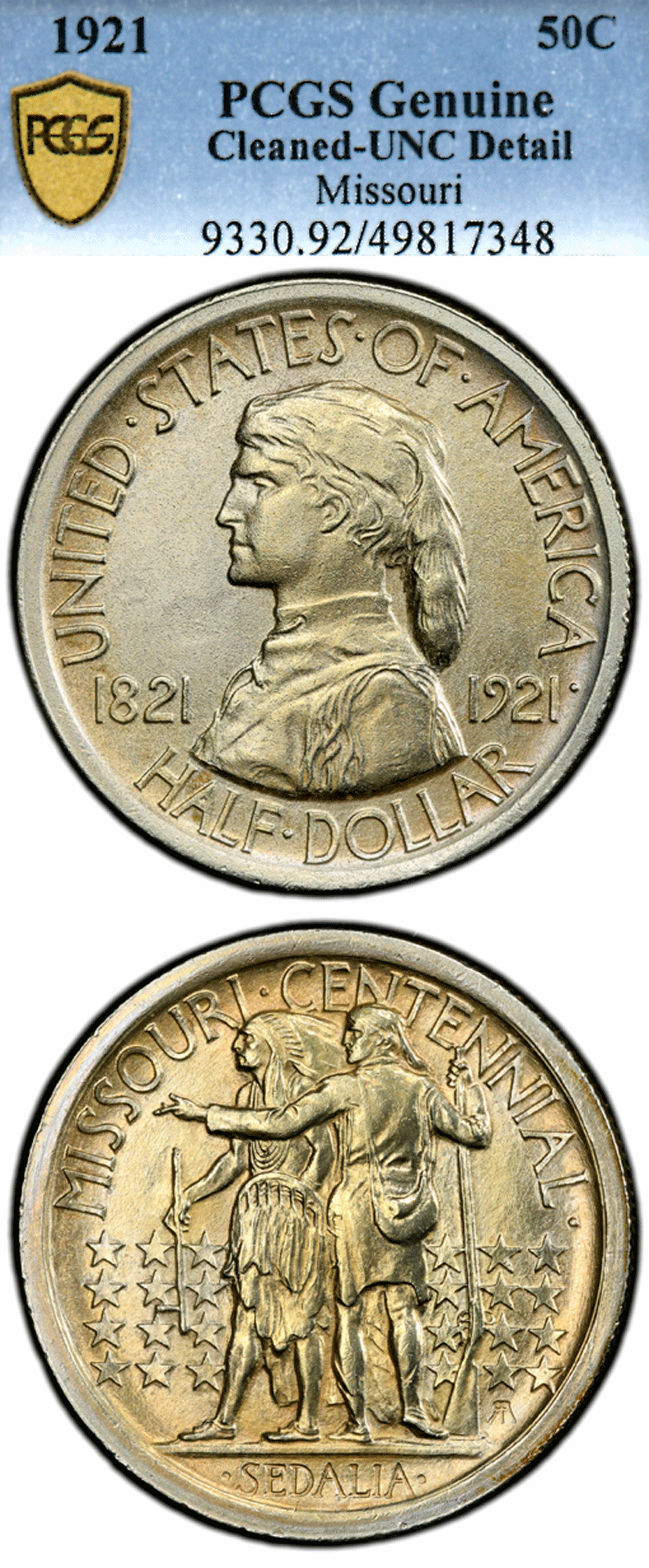 Classic US Commemoratve Siver Half Dollar 1921 Missouri Centennial PCGS Unc