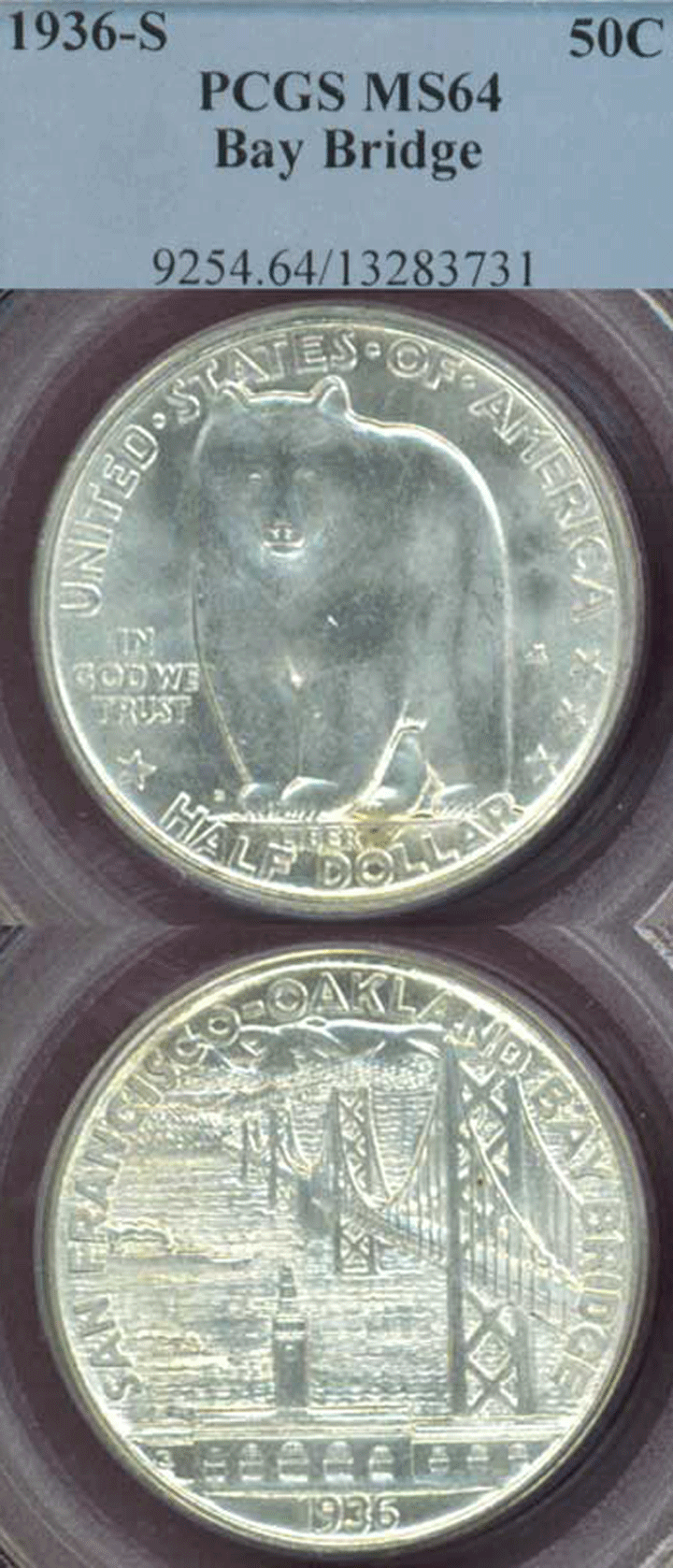 Bay Bridge 50c 1936-S Bay Bridge PCGS MS 64