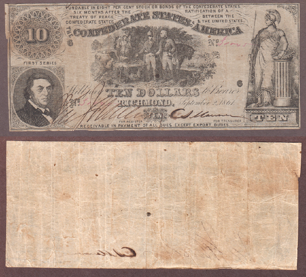 T-30 $10 T-30 $10 1861 Confederate states of America paper money