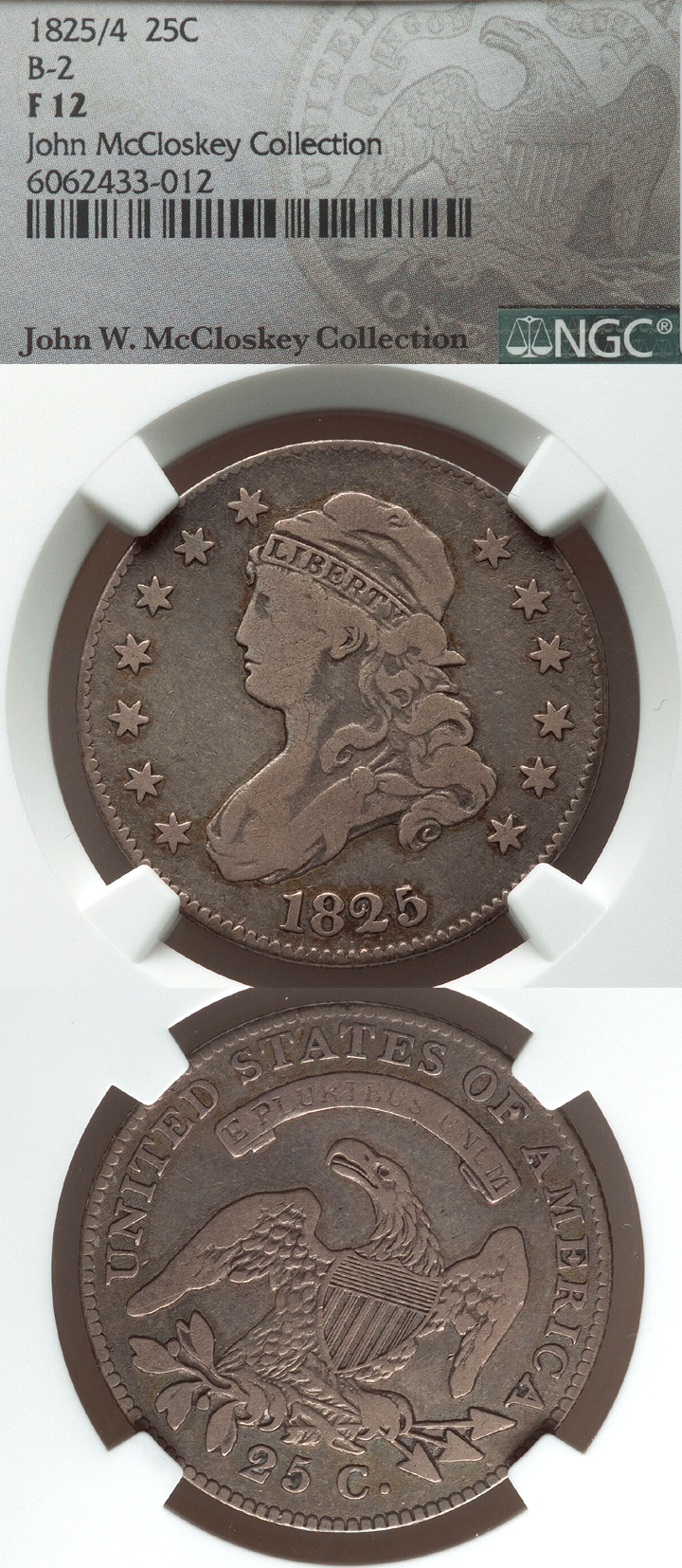Capped Bust Quarter 1825/4 25c NGC Fine 12