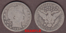 1893 25c US Barber silver quarter