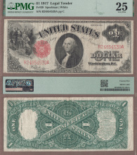 1917 $1.00 FR-39 US Large Size legal tender note, PMG-25