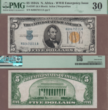 1934-A $5 FR-2307 North Africa PMG VF 30