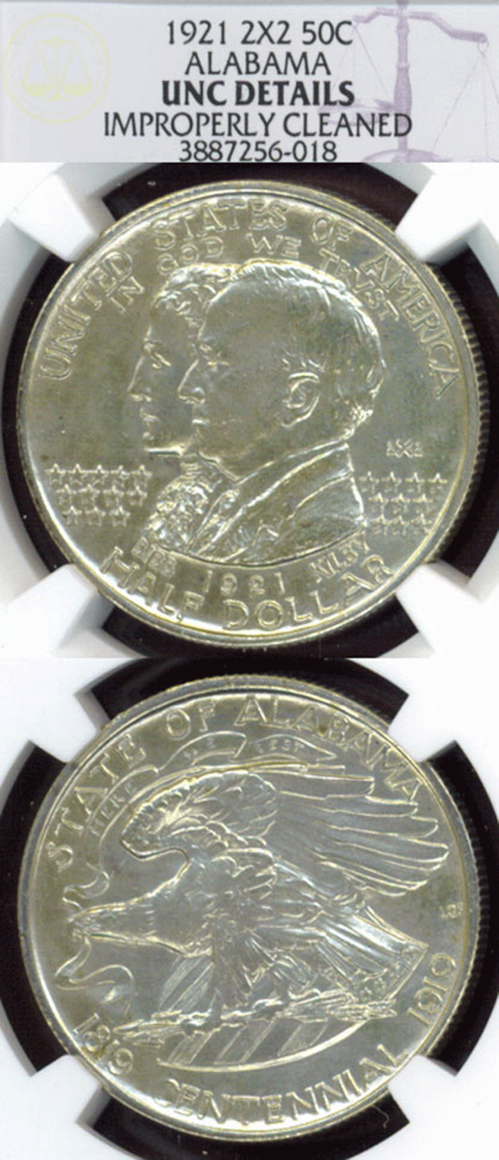 Alabama 2X2 half dollar 1921 Alabama 2X2 US silver commemorative half dollar NGC Unc Details