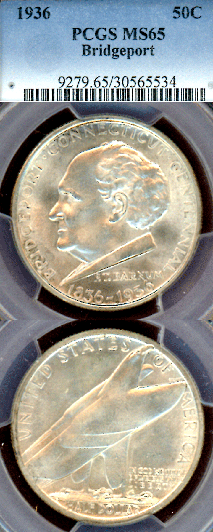 Bridgeport, Connecticut 50c Commemorative 1936 Bridgeport, Connecticut Centennial PCGS MS 65