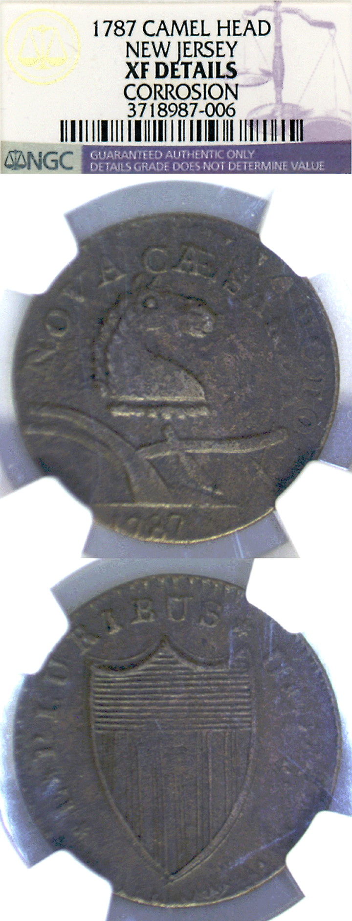 US Colonial Coins 1787 New Jersey "Camel Head" NGC XF
