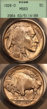 US Buffalo Nickel 1928-D 5c PCGS MS 63