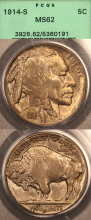 US Buffalo Nickel 1914-S 5c PCGS MS 62