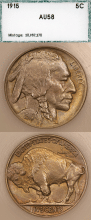 US Buffalo Nickel 1915 5c PCI AU 58