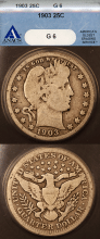 US Barber Quarter 1903 25c ANACS Good 6