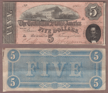 Confederate Currency T-69 T-69 $5 1864