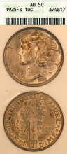 1925-S 10c ANACS AU 50