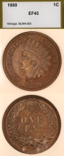 US Indian Cent 1880 1c PCI EF 45