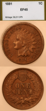US Indian Cent 1881 1c PCI EF 45