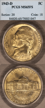 1943-D 5c "Full Steps" PCGS MS 65 FS