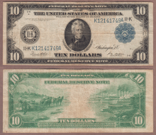 US Large Size Federal Reserve Note 1914 $10.00 FR-947 Dallas