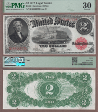 US Large Size Legal Tender Note 1917 $2.00 FR-60 PMG Very Fine 30