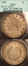 1883 5c With Cents US V nickel PCGS MS 62