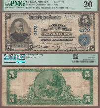 1902 Plain Back $5.00 FR-601 St. Louis Missouri Charter 4178 PMG VF 20