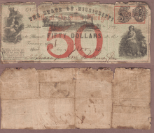US Obsolete Bank Note Mississippi $50.00 - 1862