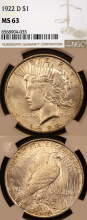 US Peace Dollar 1922-D $ NGC MS-63
