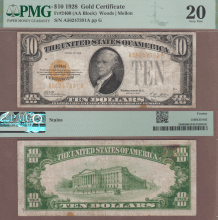 US Small Size Gold Certificate 1928 - $10 FR-2400 PMG VF 20