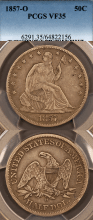 US Seated Liberty Half Dollar 1857-O 50c PCGS VF 35