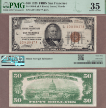 US Small Size Federal Reserve Bank Note 1929 $50.00 FR-1880-L San Francisco PMG VF 35