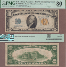 US WW-2 Emergency Issue North Africa 1934-A $10 FR-2309 North Africa PMG VF 30