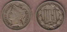 US Three Cent Nickel 1869 3c Fine