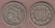 US Three Cent Nickel 1870 3c Fine
