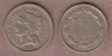 US Three Cent Nickel 1872 3c Very Fine