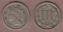 US Three Cent Nickel 1881 3c Fine