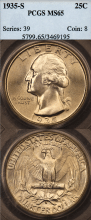 US Washington Quarter 1935-S 25c PCGS MS-65