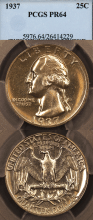 US Washington Quarter 1937 25c PCGS PROOF-64