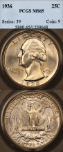 US Washington Quarter 1936 25c PCGS MS-65